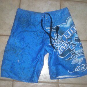 ED HARDY  Vintage Y2K    Swim Shorts     Blue  Size Small   30"